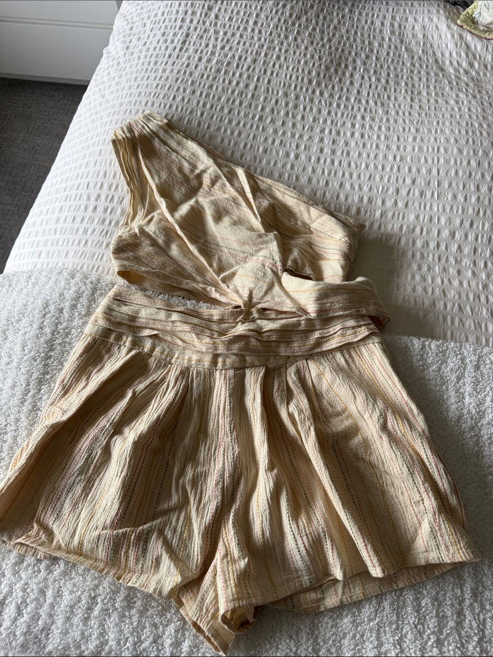 Free People Cream Striped High-Waist Shorts